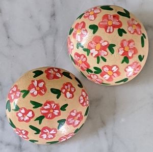 Vintage Hand Painted Wooden Stud Earrings